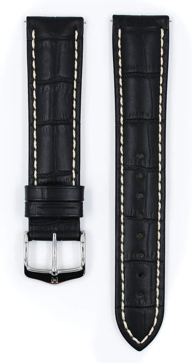 HIRSCH Unisex Uhrenarmband Alligator Style Modell Modena 20 mm Schwarz