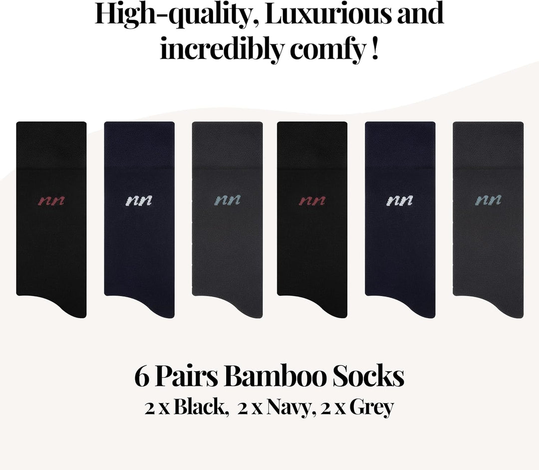 Premium Bambus Socken für Herren und Damen, 6 Paar Superweiches Top mit Komfortbund, Ohne Gummi Unis