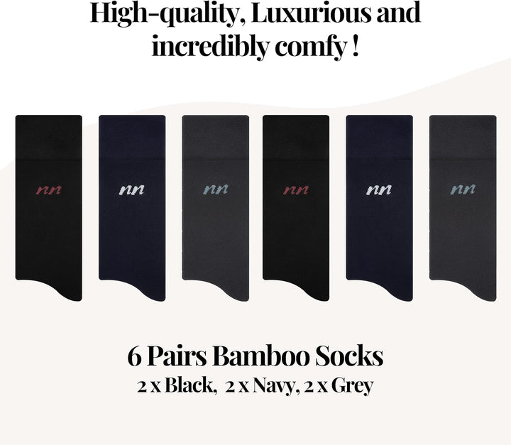 Premium Bambus Socken für Herren und Damen, 6 Paar Superweiches Top mit Komfortbund, Ohne Gummi Unis