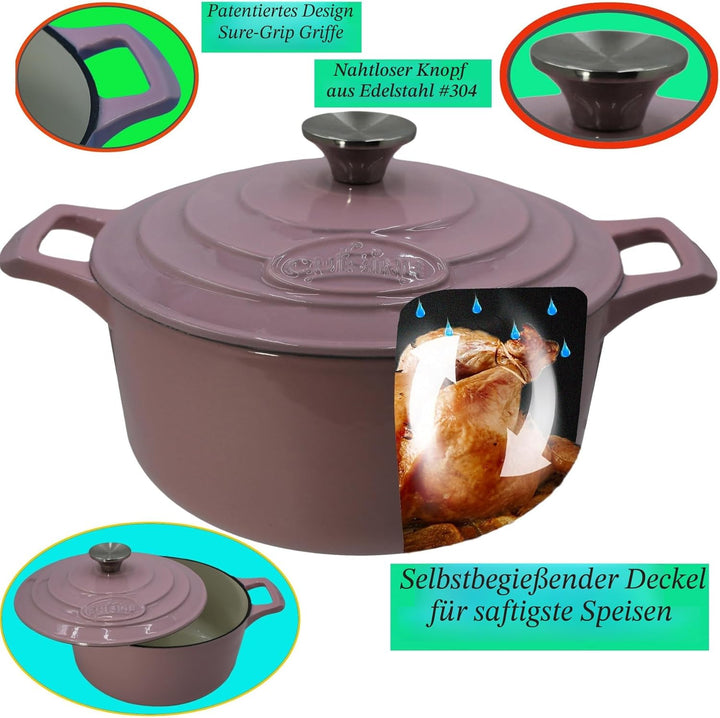 La Cuisine Schmortopf aus emailliertem Gusseisen, 26 cm 3.5 Litre Durchmesser, innen cremeweiss emai