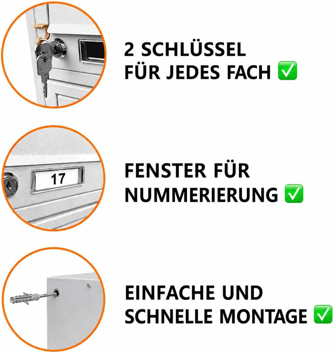 Mehrfamilienhaus 5er GDS Euro grau RAL 7035 Briefkastensysteme Briefkastenanlage Wandbriefkasten Pos