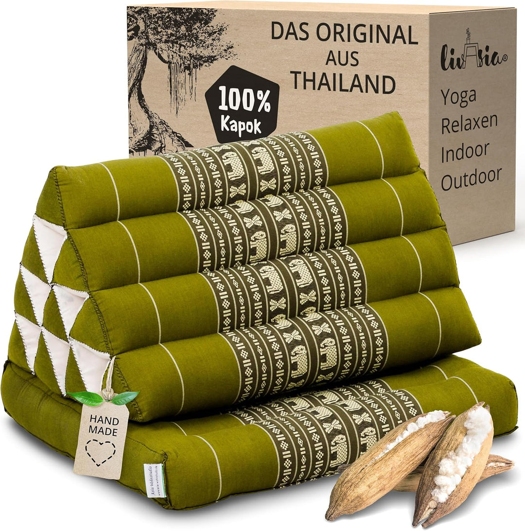 livasia Thaikissen mit 1 Auflage, Dreieckskissen mit Sitzkissen, Keilkissen mit Kapok, Rückenkissen