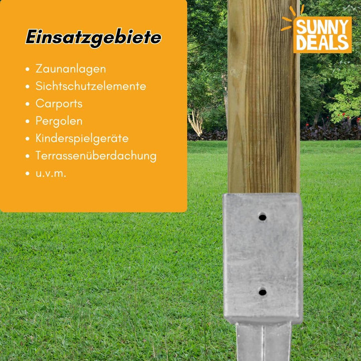 Einschlaghülsen für Pfosten 9x9 cm | 4er Set Bodeneinschlaganker verzinkt | Einschlaghülsen ca. 91x9