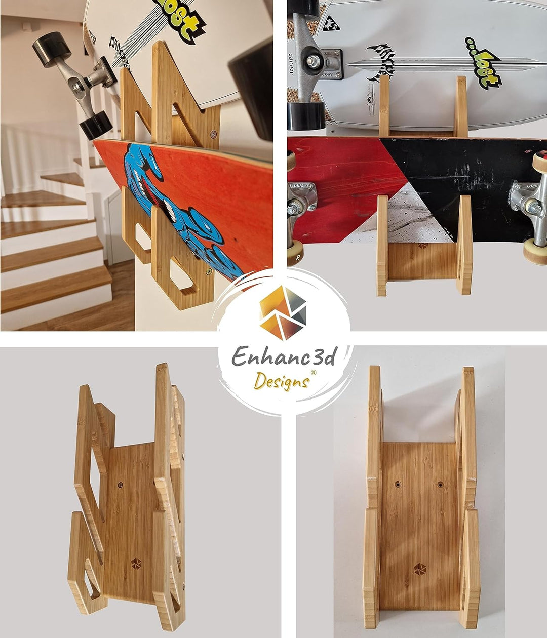 Enhanc3d Designs Skate Wandhalterung Bambus für 2 Skates