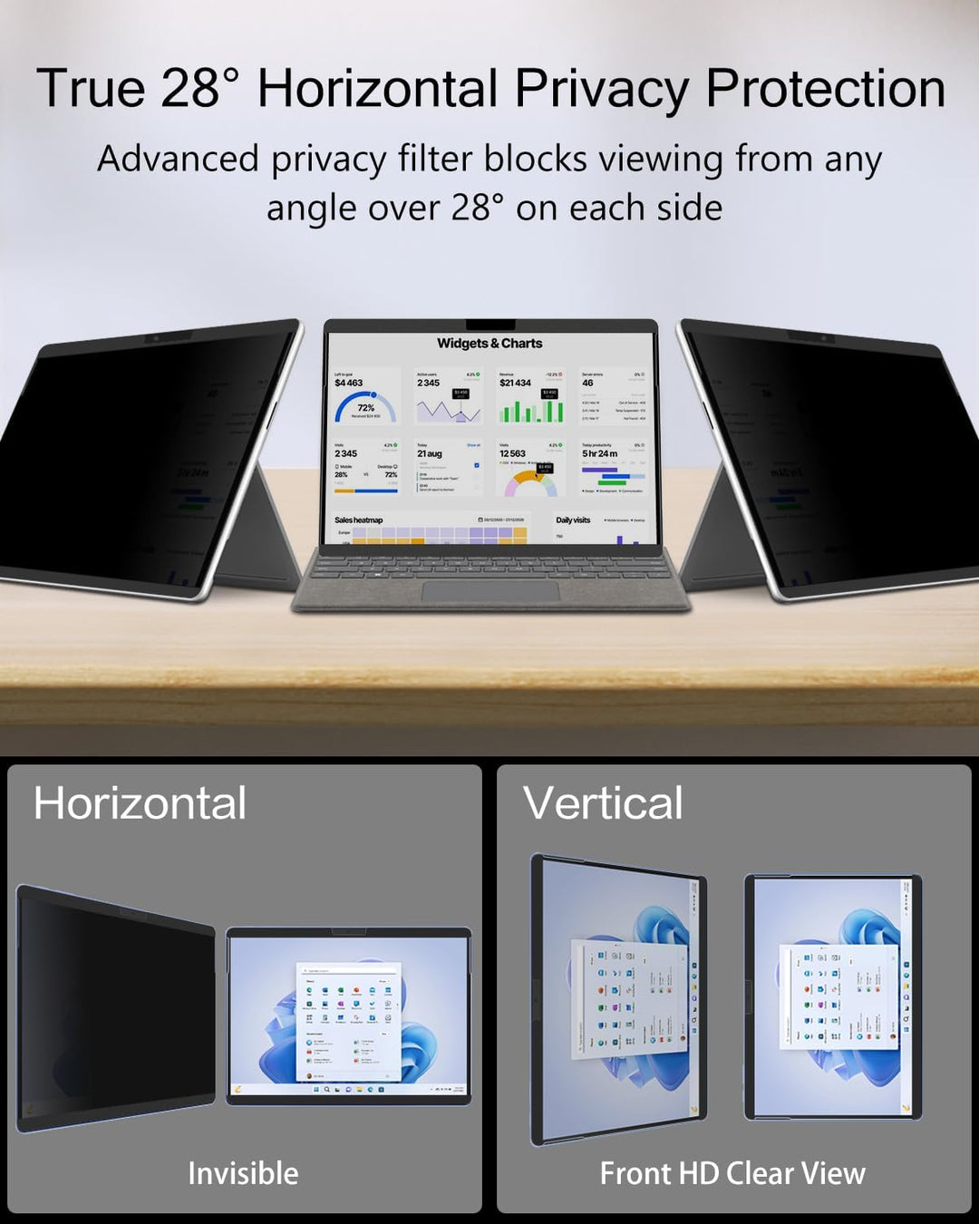 PYS 12,3 Zoll Abnehmbarer Sichtschutz für Microsoft Surface Pro 7 Plus/7/6/5/4/3 - Laptop Bildschirm