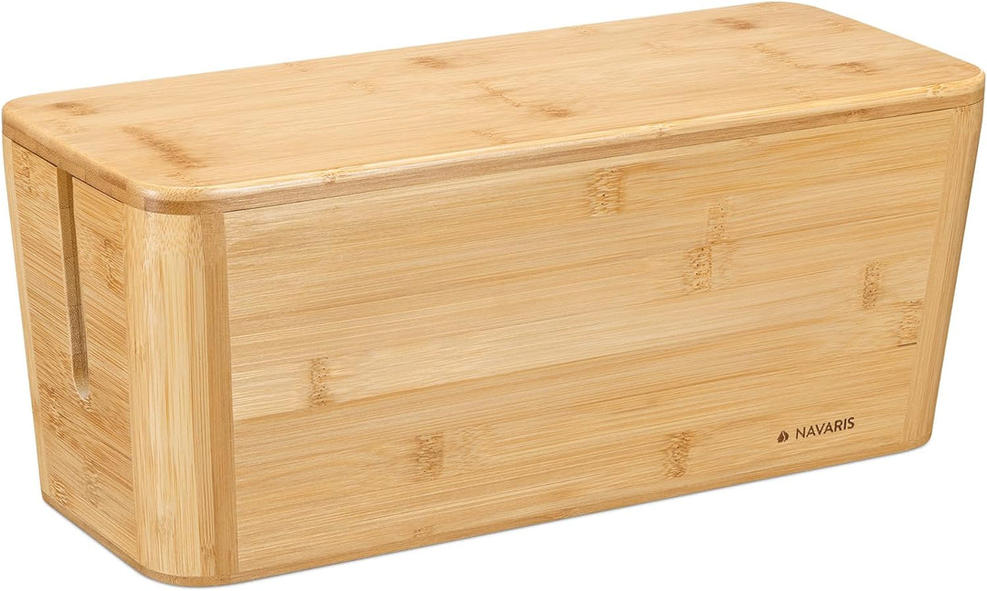 Navaris Bambus Kabelbox mit Deckel - Organizer für Kabel 39x16x16cm - Kabeldose Ordnung - Box Kabela