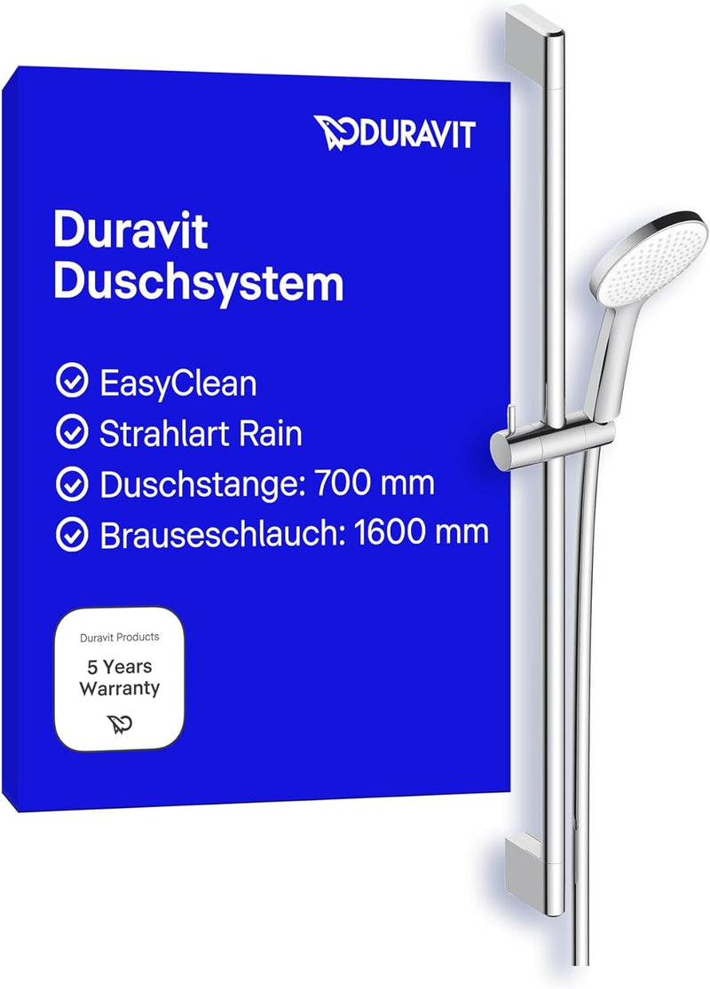 Duravit Universal Duschsystem, Duschset mit Strahlart Rain, Duschstange (700 mm) mit höhenverstellba