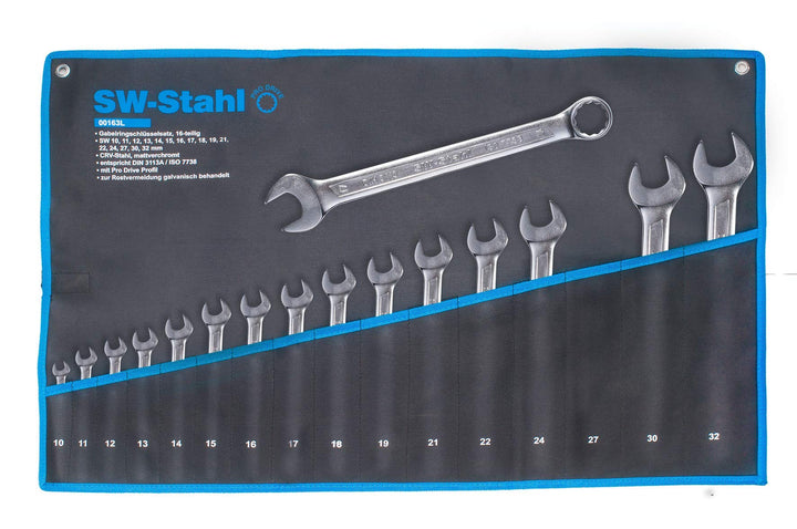 SW-Stahl 00163L Gabelringschlüsselsatz 10-32 mm, 16-teilig I Maulschlüssel-Set I Ringschraubenschlüs