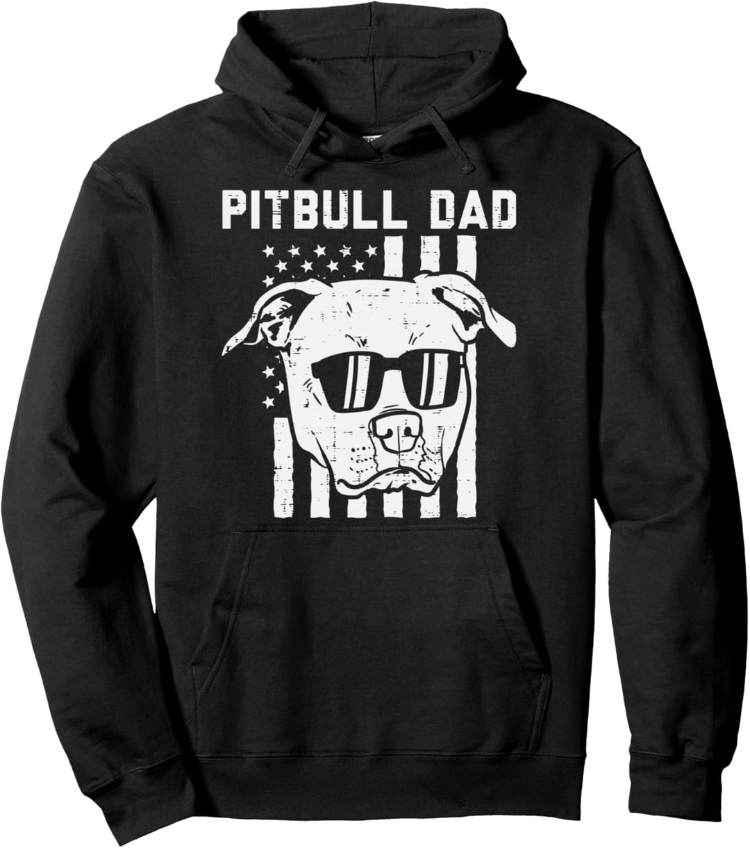 Pitbull Dad American Flag Patriotic Dog Lover Owner Men Gift Pullover Hoodie