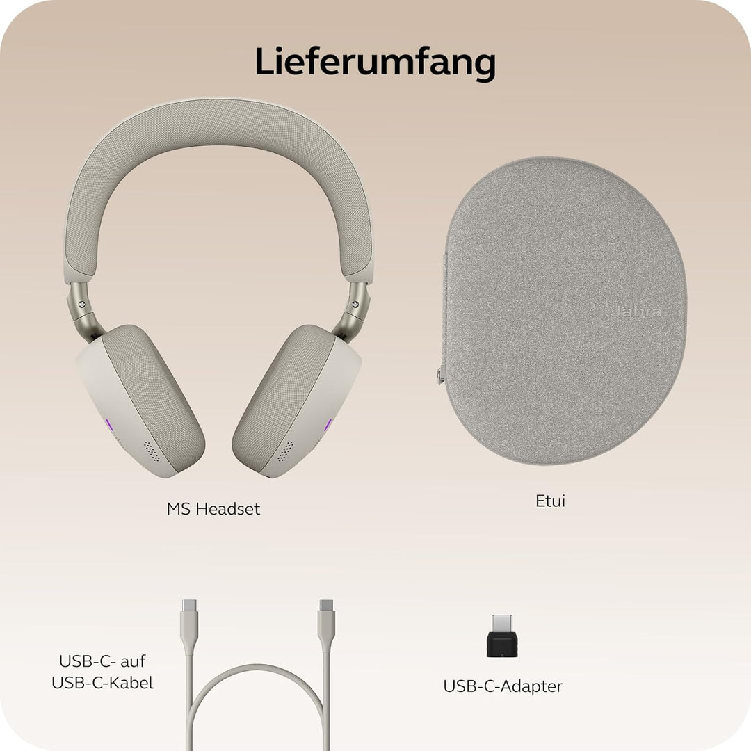 Jabra Evolve3 75, MS, Link390c, Warm Grey Warmgrau USB-C-Adapter – ohne Ständer, Warmgrau USB-C-Adap