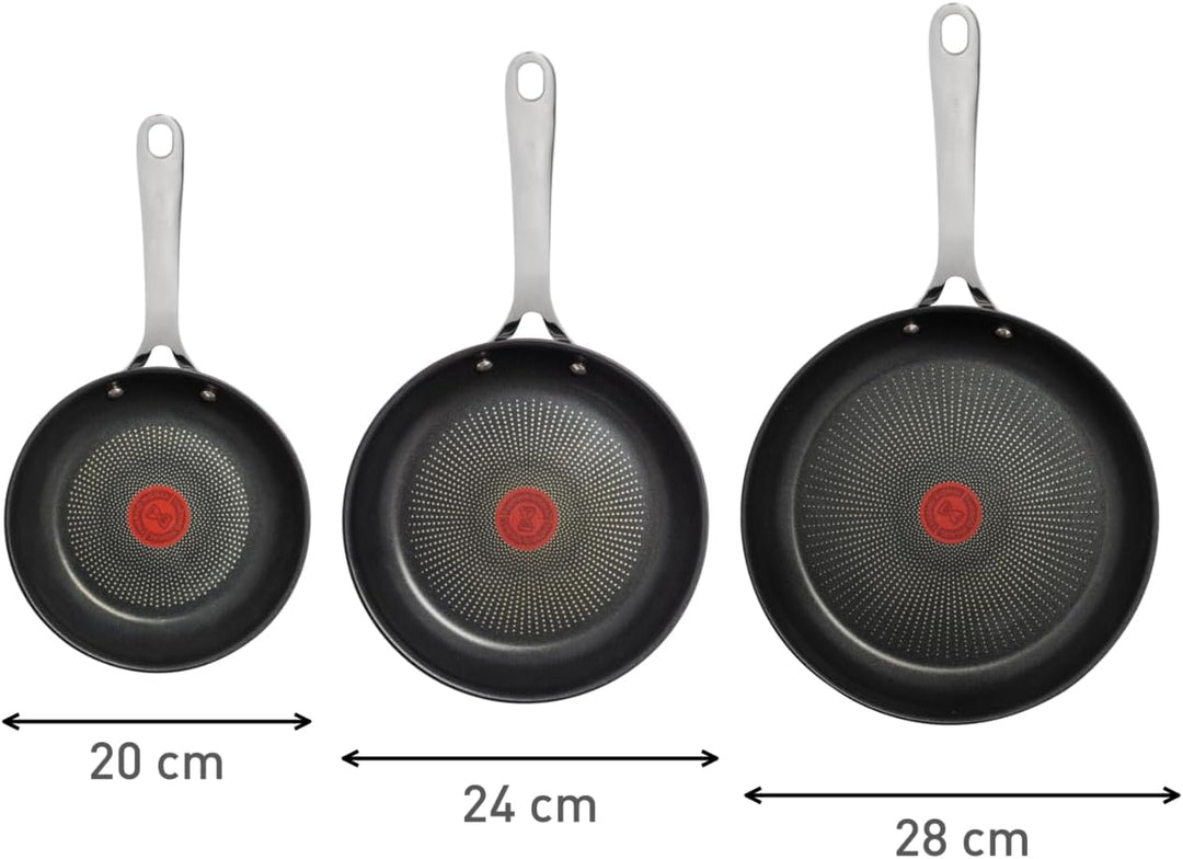 Jamie Oliver by Tefal Cook's Direct On Pfannenset 20/24/28 cm, Thermo-Signal bei idealer Brattempera