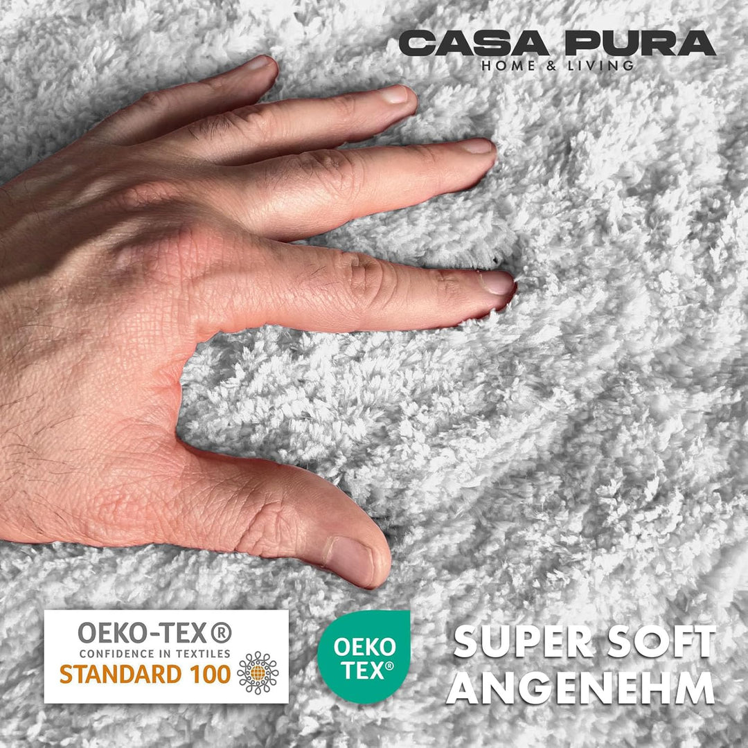 casa pura Badematte weiss weicher, Flauschiger Badezimmerteppich in Shaggy Optik, Badvorleger rutsch