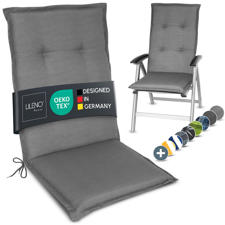 LILENO HOME Gartenstuhl Auflagen als [1er Set - Hochlehner] in Uni Mittelgrau (Tami) - Bequeme Liege