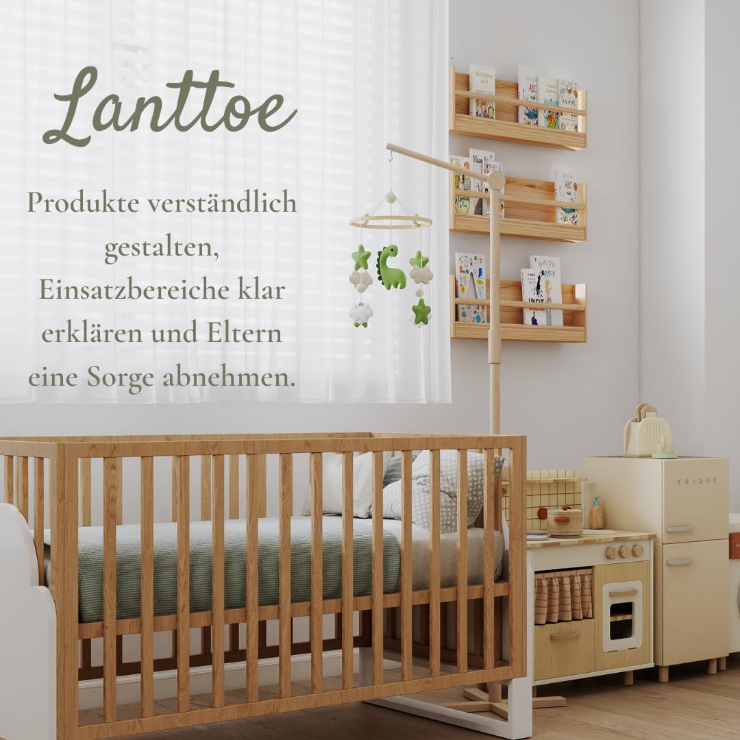 Waldino Baby Mobile Babybett, handgemachtes Filz Babymobile mit Dino, Sternen und Wolken, Mobile Bab