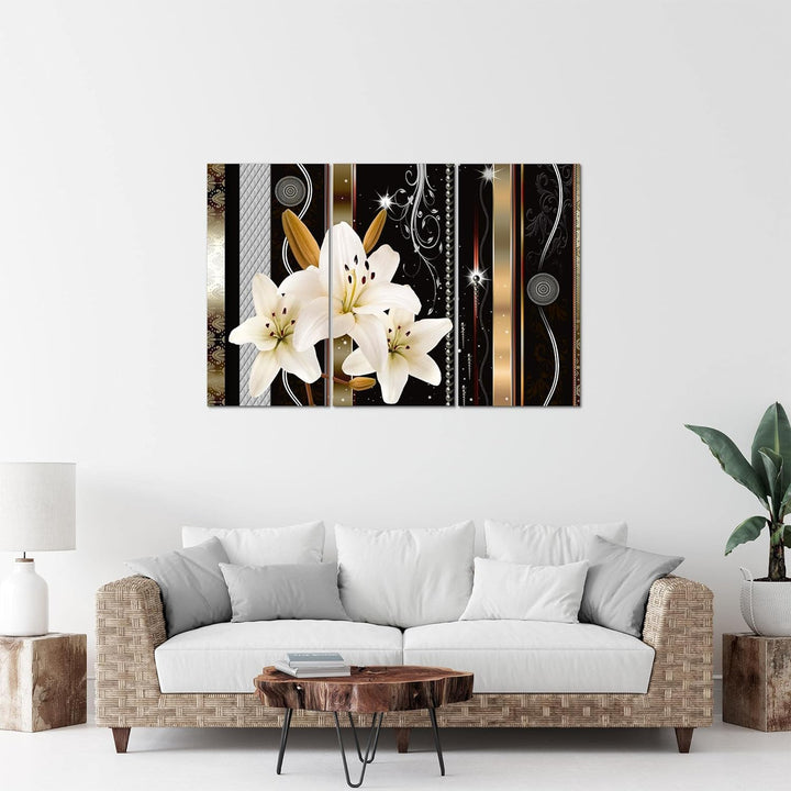 Runa Art Wandbilder Blumen Lilien Bild XXL Wohnzimmer Schlafzimmer Beige Braun Abstrakt 120 x 80 cm