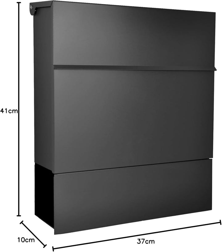 Designer Briefkasten Wandbriefkasten Postkasten mit Zeitungsfach Schwarz Matt RAL 9017 A4/C4 geeigne
