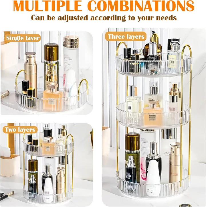 360° Drehbar Kosmetik Organizer, 3 Ebenen Make Up Schmink Organizer, Beauty Kosmetik Aufbewahrung Or