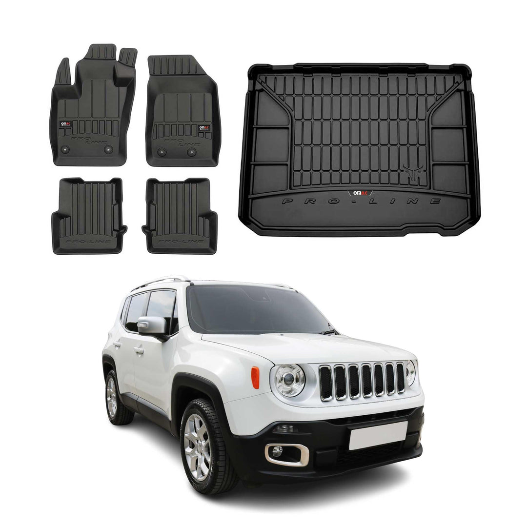 OMAC Fussmatten & Kofferraumwanne Set kompatibel mit Jeep Renegade 2014-2024 Gummi TPE 5X Set Renega