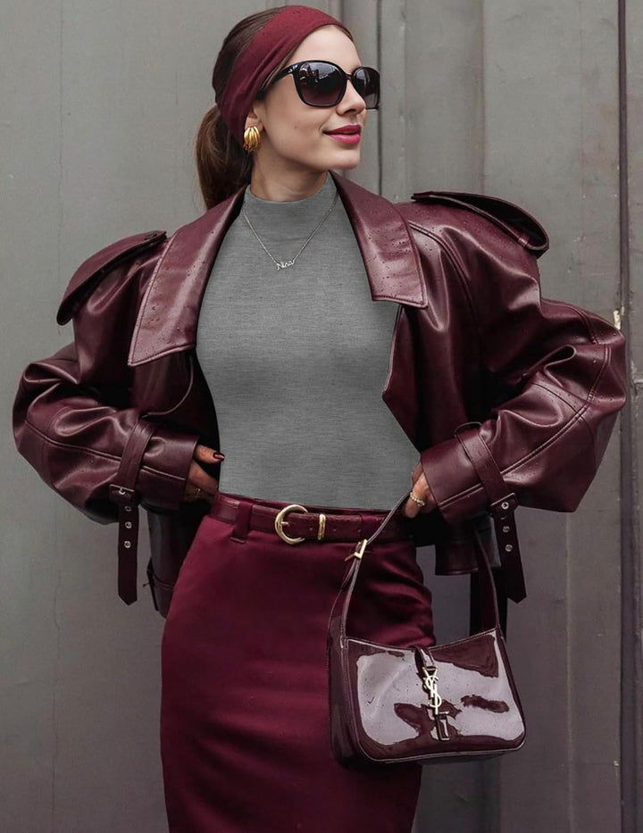 Zeagoo Damen Long Sleeve Shirt Rollkragen Slim Fit Basic Oberteile Elegant Hemd Tshirts Stretch Unte