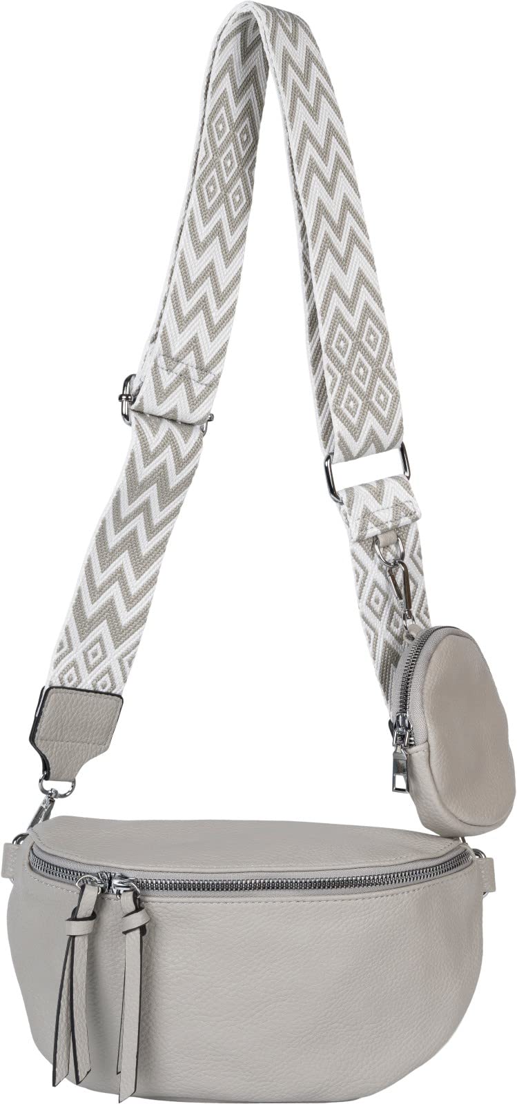 styleBREAKER Damen Halbmond Crossbody Schultertaschen Set 2-Teilig, Schultergurt mit Zick-Zack Raute