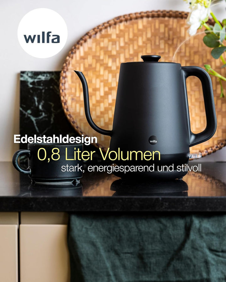 Wilfa SVART POUR Wasserkocher - mit einem Fassungsvermögen von 0,8 Liter, 1000 Watt, aussenliegende