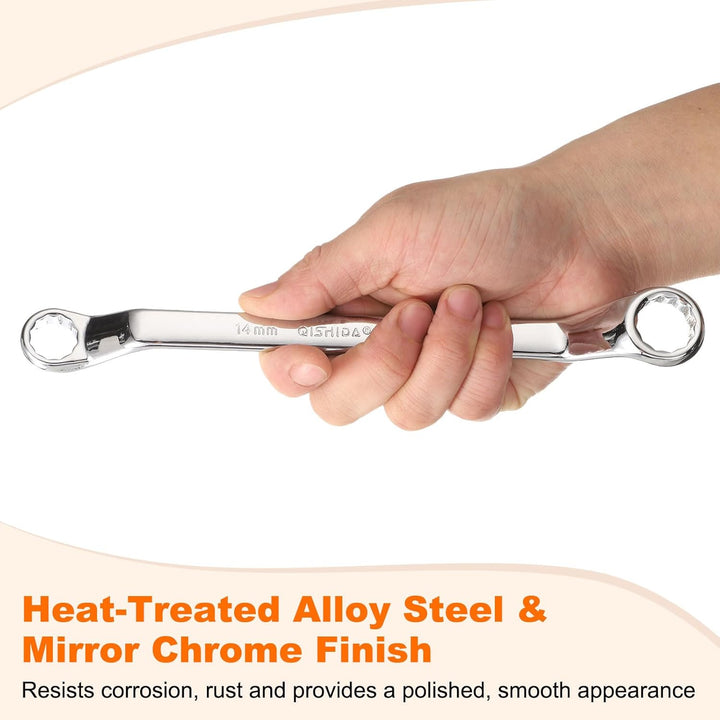 QUARKZMAN 2 Stück 45 Grad Offset Ring-Maulschlüssel 19mm x 22mm Metrisch 12-Punkt Spiegelverchromter