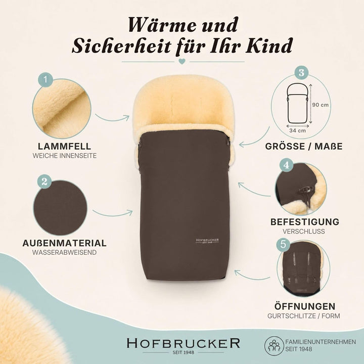 Hofbrucker Lammfell-Fusssack Putzi Kinderwagen, Buggy/Winterfusssack wind- &amp; wasserabweisend/Warmer