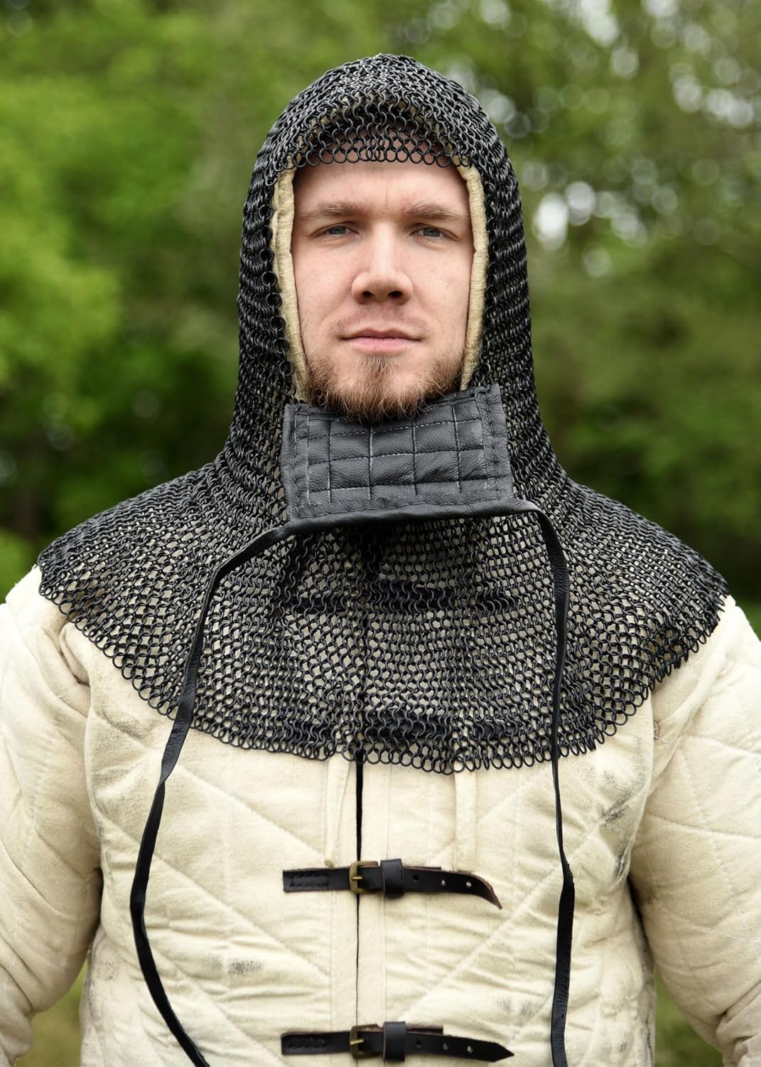 Kettenhaube mit quadratischem Mundschutz, ID8mm, brüniert - Mittelalter, LARP, Wikinger