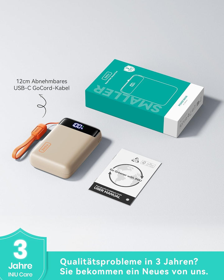 INIU Power Bank, Ultra Klein 20000mAh 22.5W Schnellladefunktion Power Bank, USB-C In&Out Externe Han