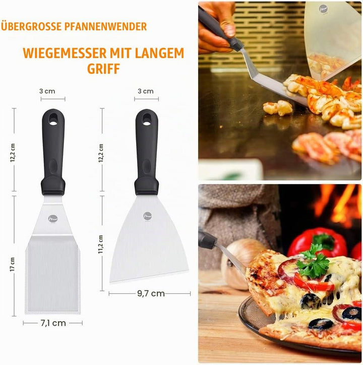Huolewa Grillspachtel Set, Edelstahl 9 Pcs Flat-Top-Grillbesteck Set, Profi BBQ Zubehör Grillwender