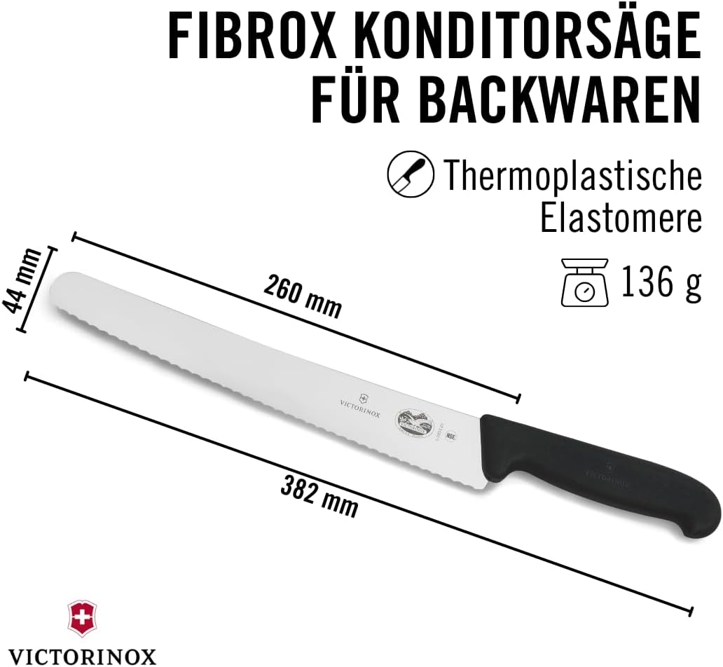 Victorinox Fibrox Konditorsäge mit Wellenschliff, Langes Küchenmesser für Kuchen und Backwaren, 26 c