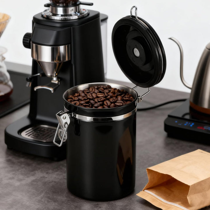 HERCHR Edelstahl-Kaffeekanister, 1.5 Litern Kaffeedose Luftdicht, Kaffeebohnen Behälter, Kaffeedose
