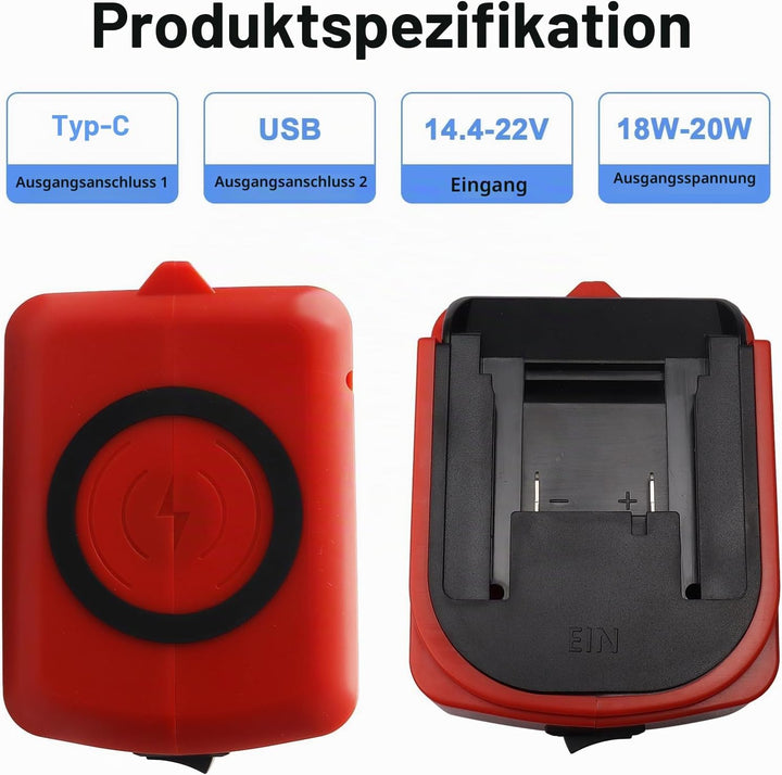 18 V mobiler kabelloser tragbarer Ladeadapter, Ladegerät für Einhell Power X-Change, universelle 15