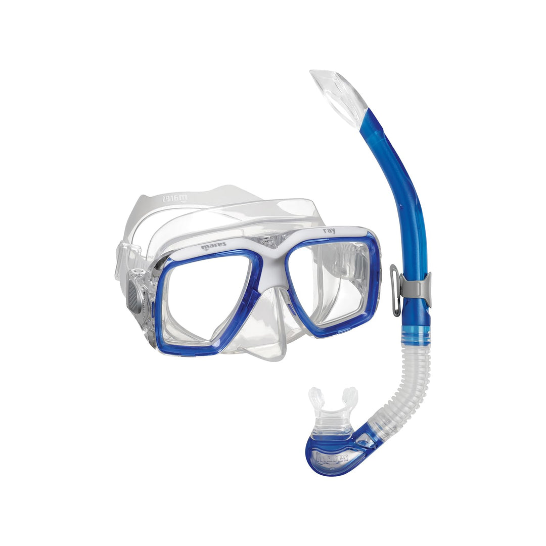 Mares Erwachsene Maske plus Schnorchel Set Ray Blue/White/Clear, Blue/White/Clear