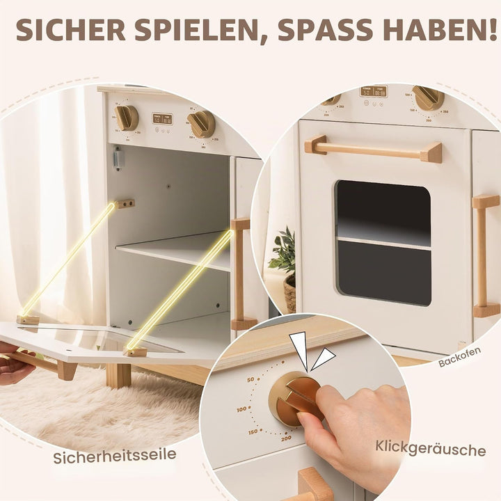 ROBUD Kinderküche Holz | Montessori Spielküche mit Sound &amp; Licht, Eiswürfelspender, Kinder Küche mit