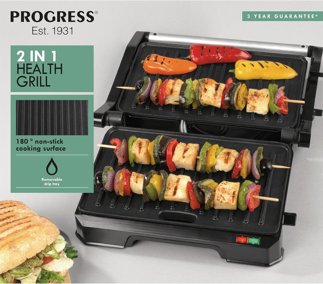 Progress EK5854P 2-in-1-Gesundheitsgrill - Panini-Presse, elektrischer Grill mit Antihaft-Platten, ö