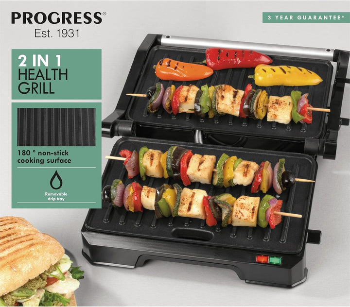 Progress EK5854P 2-in-1-Gesundheitsgrill - Panini-Presse, elektrischer Grill mit Antihaft-Platten, ö