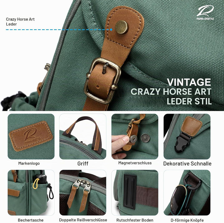 Padwa Lifestyle Kamerarucksack - Gewachstem Memory Canvas Kamerarucksack mit 16“ Laptop-/Objektivfac