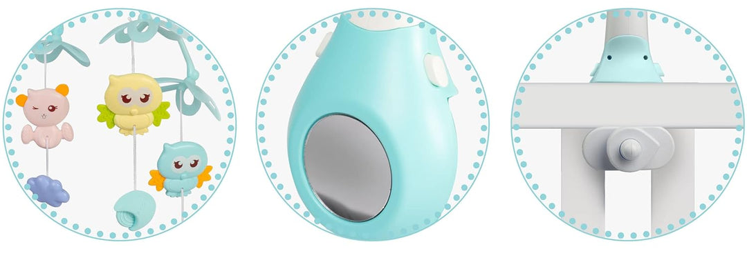 RICOKIDS Karussell für Kinderbetten, blau, mit RK-813 Projektor, Fernbedienung, vier Hängespielzeuge