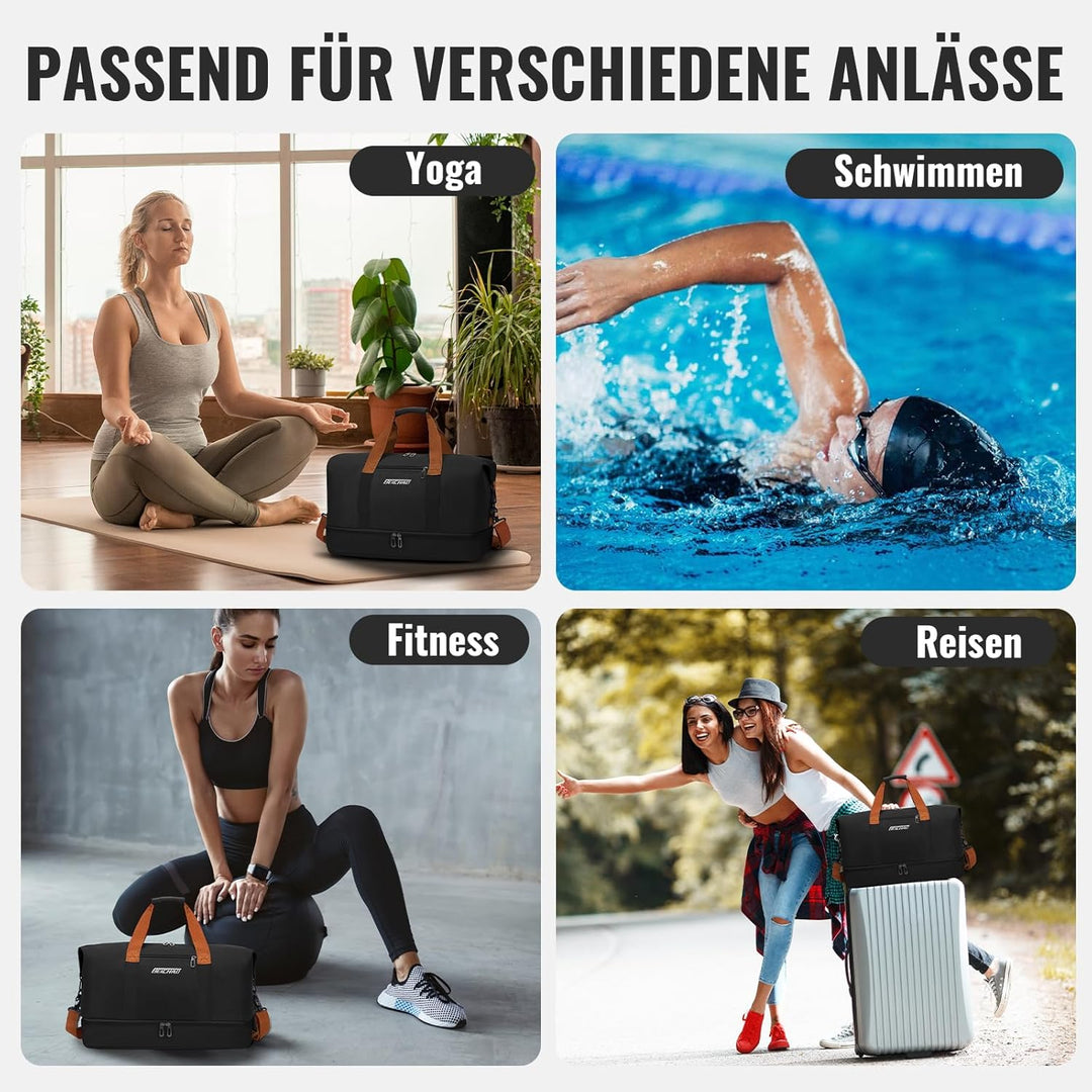 Sporttasche Damen Reisetasche Herren, Sporttaschen mit Schuhfach & Nassfach, Large Capacity Travel B