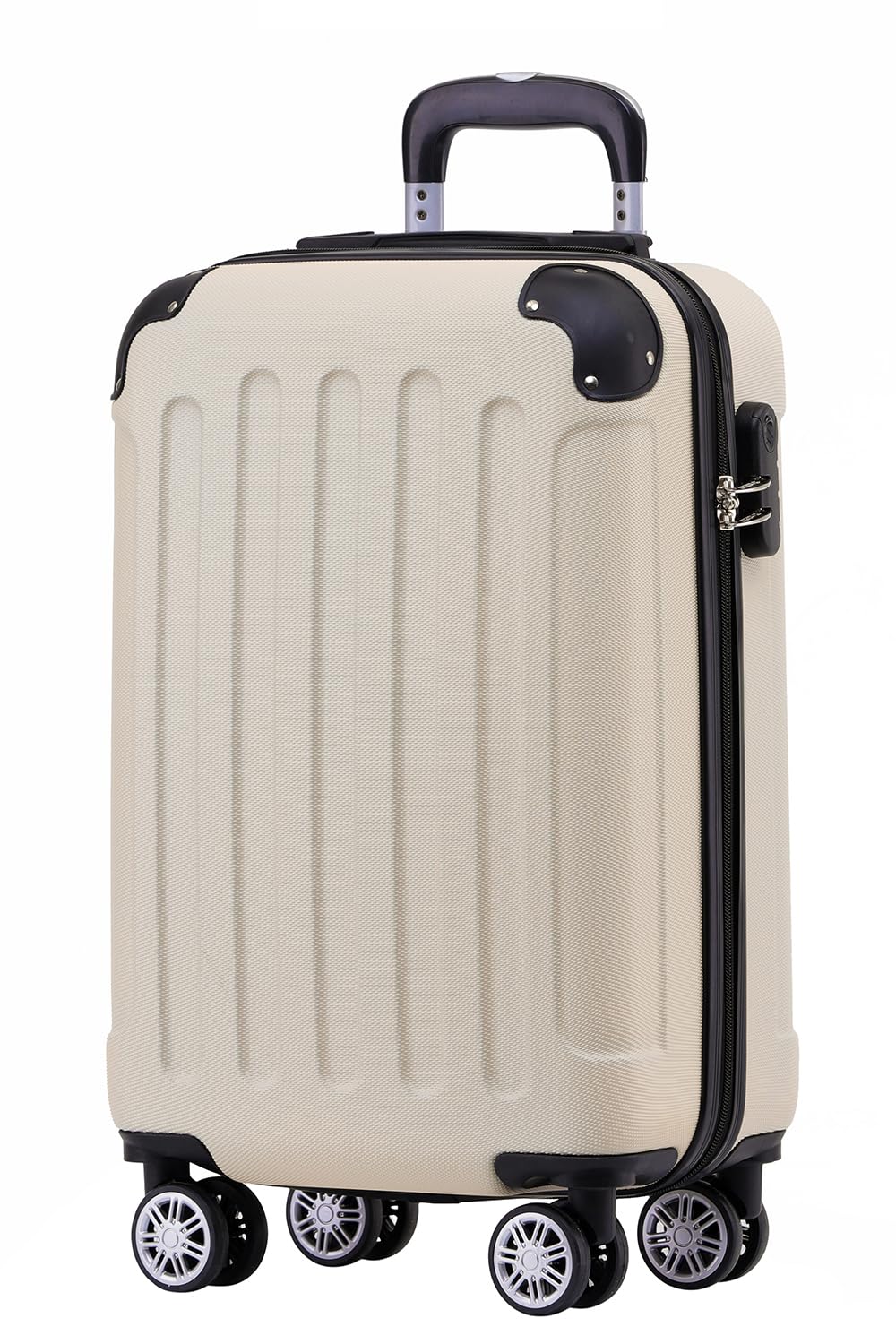 BEIBYE Hartschalen-Koffer Trolley Rollkoffer Reisekoffer Handgepäck 4 Rollen (M-L-XL-Set) (Creme Whi