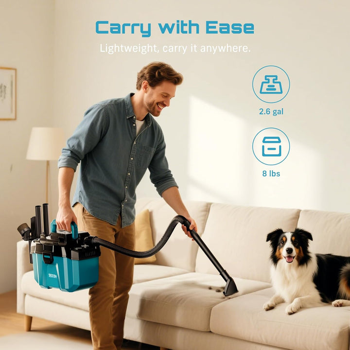 SEESII Akku Nass und Trockensauger, 3-in-1 Werkstattsauger mit Gebläse 2x4000mAh Batterien, 10L Nass