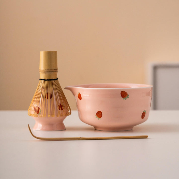 Matcha Set Rosa, Erdbeer Macha Tea Set, Japanisches Macha-Zeremonien-Set, Matcha Schale und Bambusbe