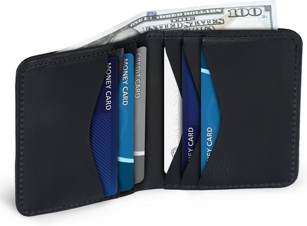 Otto Angelino Echtleder Ultra Slim Bifold Kartenhalter und Geldbörse - Unisex (Schwarz) Black 1, Bla