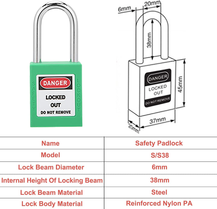 Sicherheits Vorhängeschloss Sets, 10 Sets Lockout Lock, 38 mm Vorhängeschlösser Gleichschliessend Se