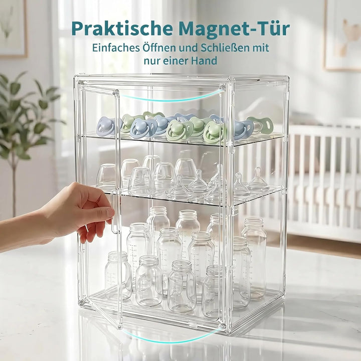 Acryl-Babyflaschen-Organizer mit Magnetverschluss, Aufbewahrung für Sauger und Pumparteile, geeignet