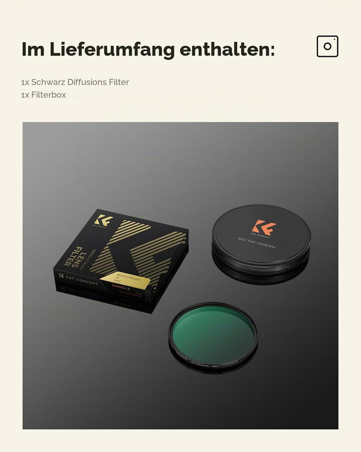 K&F CONCEPT Filter Black-Mist 1/4 Filter 67mm Black Promist 1/4 aus Optisches Glas mit Nano-Beschich