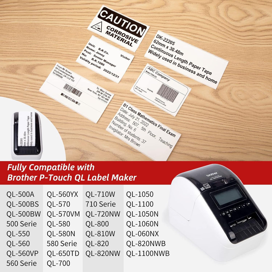 10x MarkField DK-22205 Endlosetiketten 62mm x 30,48m Etikettenrolle Kompatibel mit Brother P-Touch Q