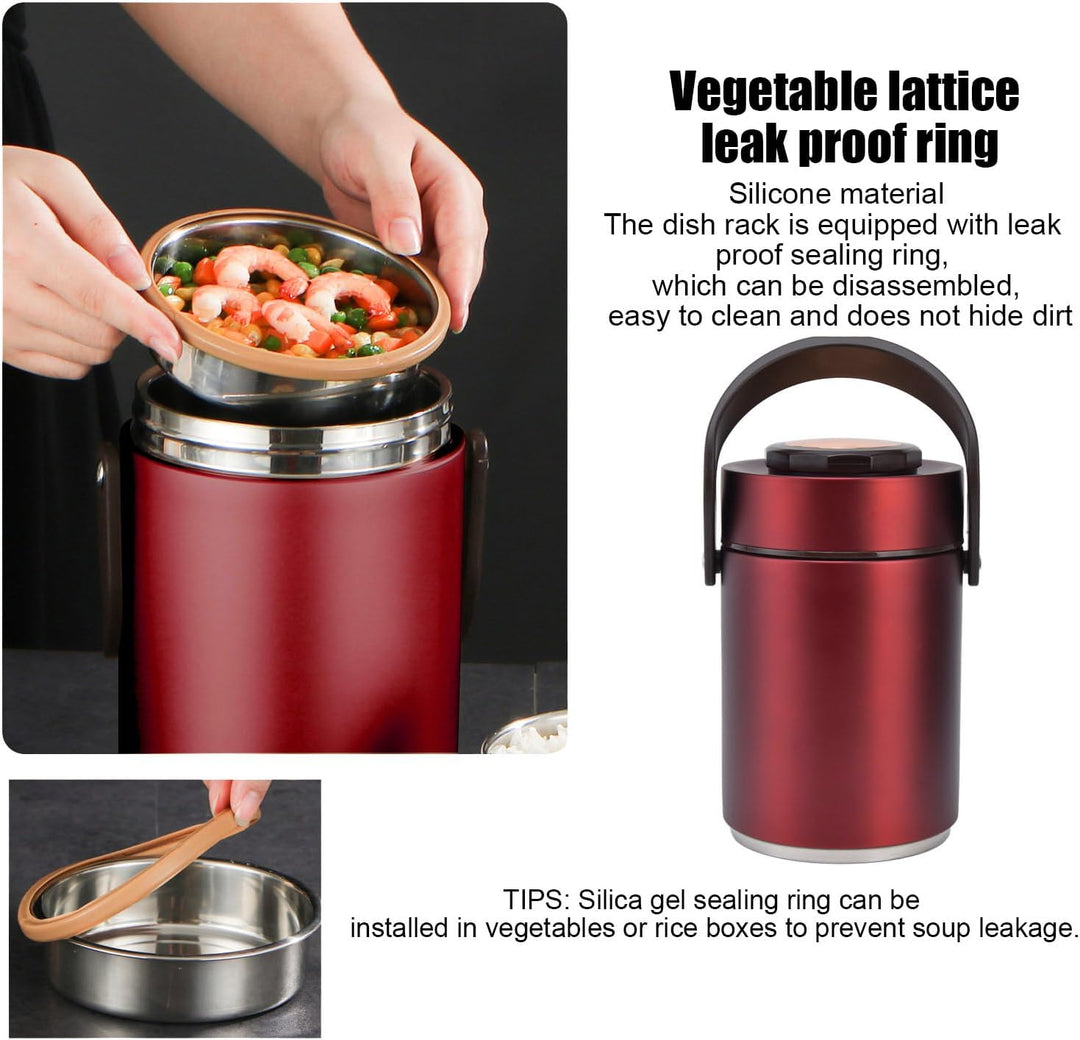 BuyWeek Thermobehälter für Essen, 2000ml Isolierte Lunchbox Edelstahl Warmhaltebehälter Tragbare 3 S