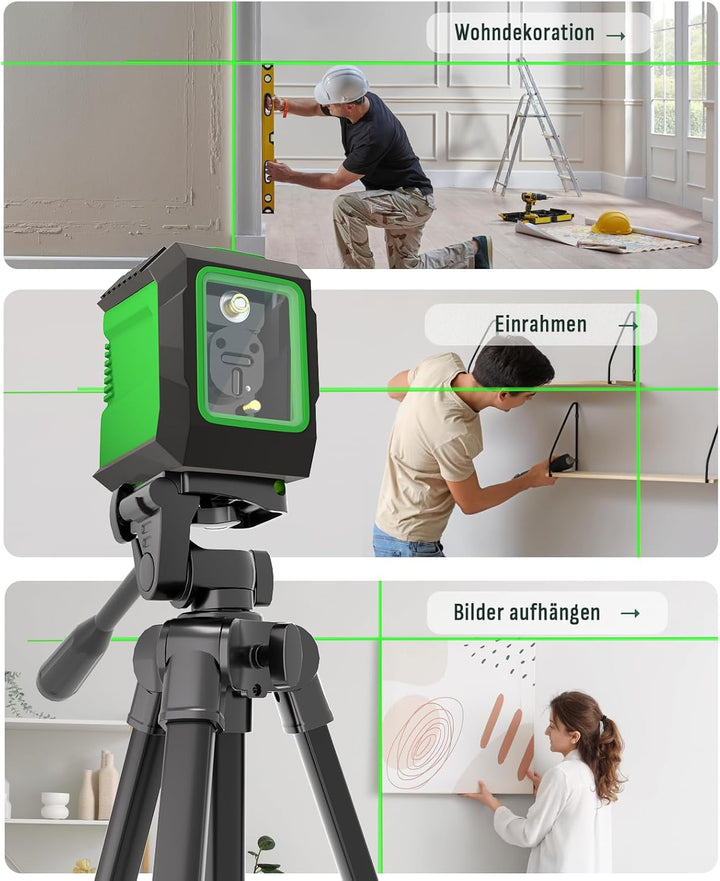 Kreuzlinienlaser mit 127 cm Stativ, Lusweimi Laser Wasserwaage, Grüner 360°-Selbstnivellierungs Lase
